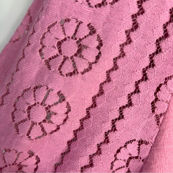 ontwelfth Floral Lace Puff Sleeve Ribbed Knit Short Sleeve Cotton Sweater Sz L - Picture 9 of 15